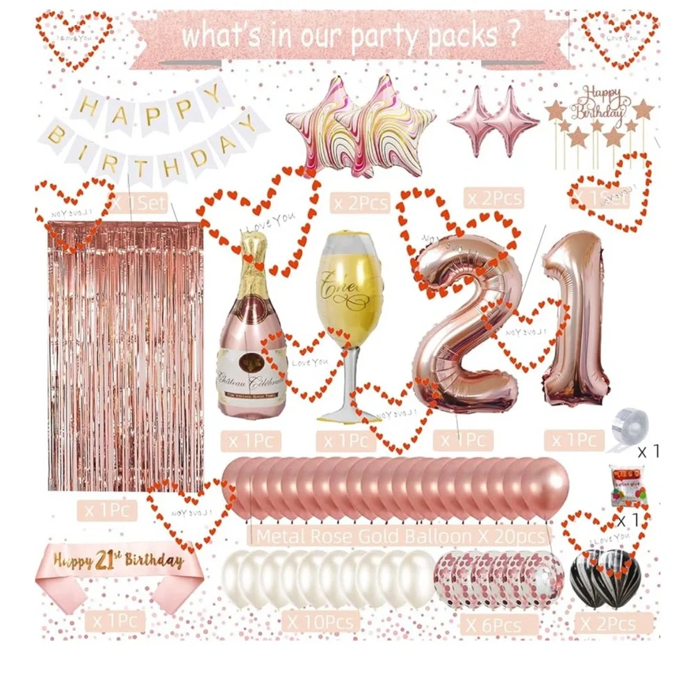 Rose Gold 21st Birthday Party Supplies Set
